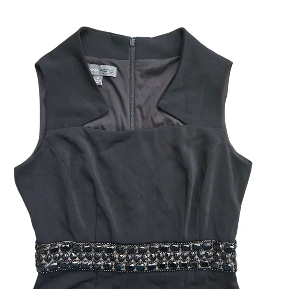 Donna Ricco Black Beaded Waist Sheath Dress Size 6 - Picture 5 of 12